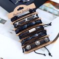 thumbnail image 1 of 6 Pcs LEATHER BRACELET CUFF BANGLE BLACK WRISTBAND MEN WOMEN SKULL, 1 of 4