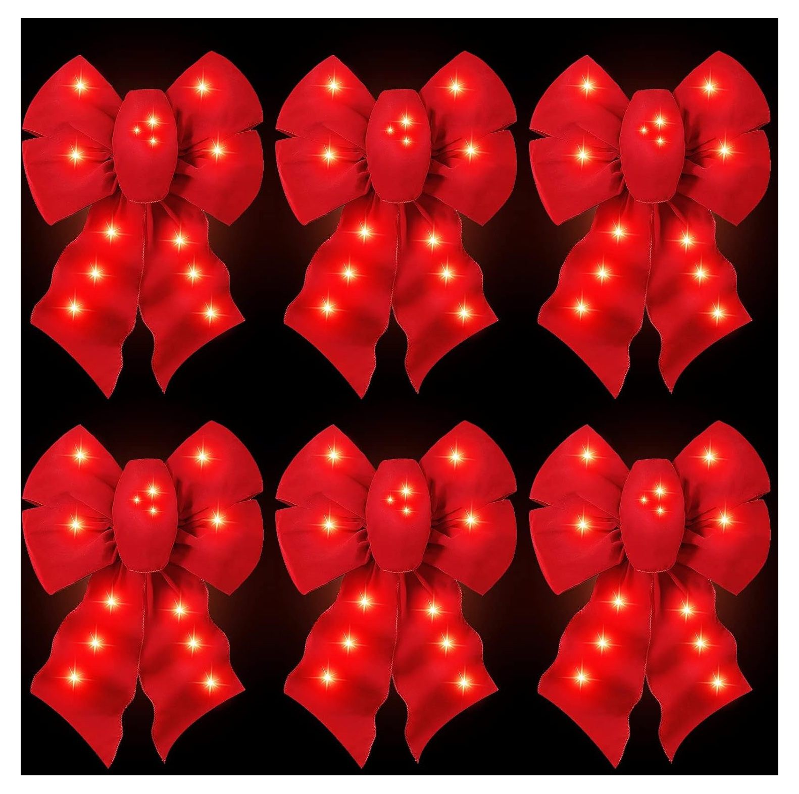 6 Pcs LED Outdoor Christmas Bows Large, 12 x 24 Inches Red Velvet