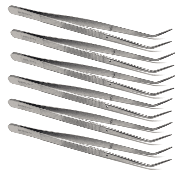 6 Pcs Lab Tweezers with Angled Serrated Tips Made of Stainless Steel Essential Lab Tools Multipurpose Set of Tweezers - 6"
