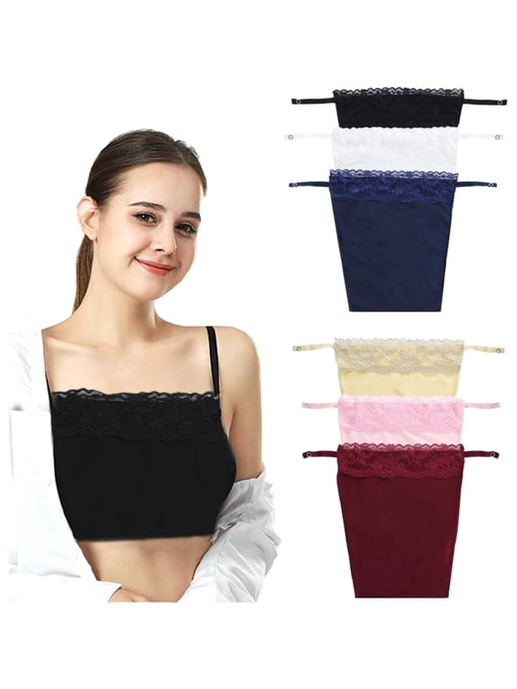 6 Pcs Lace Clip-On Modesty Panel for Women, Mock Camisole Bra Insert for Low Cut Tops & Dresses, Anti-Peep Anti-Exposure Overlay Vest, Invisible Bra Cover Ups
