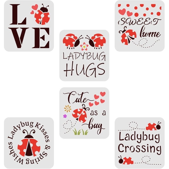6 Pcs Ladybug Stencils for DIY Painting 5.9x5.9inch Reusable Ladybug with Funny Quotes Drawing Template Spring Theme Stencils for DIY Painting on Wall Wood Fabric Furniture and Paper