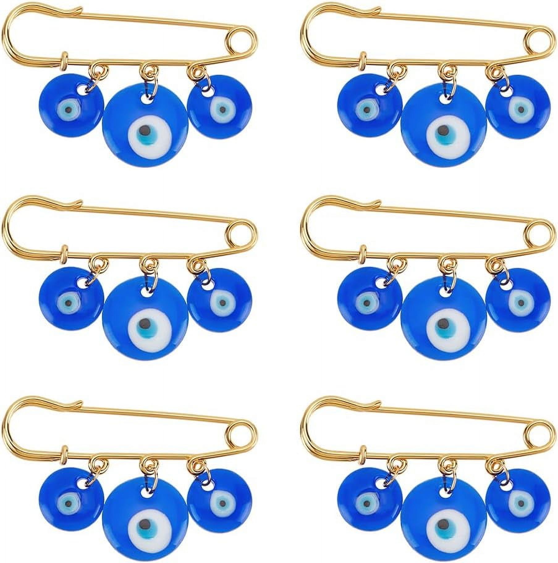 6 Pcs Lampwork Evil Eye Safety Pin Brooch, Turkey Evil Eye Brooch Pins ...