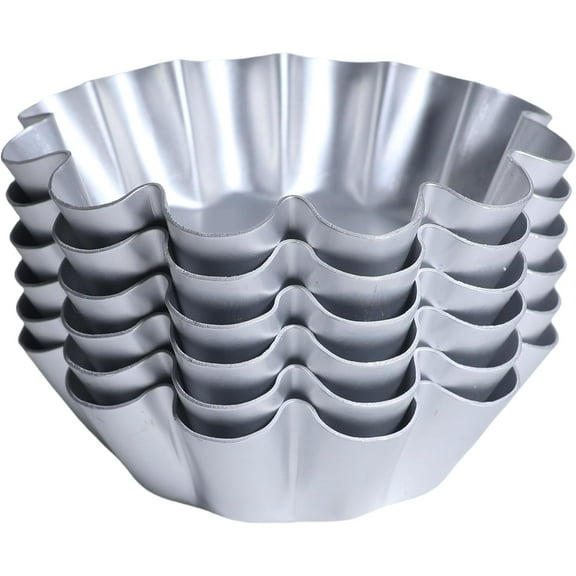 6 Pcs, Large 4.5 Inches Ensaymada Molder Filipino, Bibingka Molder Filipino, Torta Molder Extra Large Round Cake Pan with Wave Edge for Traditional Filipino Desserts, Perfect for Ensaymada