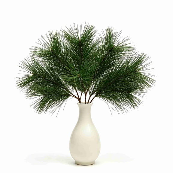 6 Pcs Large Artificial Green Pine Needles Branches, Real Touch Fake Evergreen Pine Sprigs, Bendable Faux Pine Stems for Christmas Garland, Wreath Making, Vase Display & Winter Home Decor