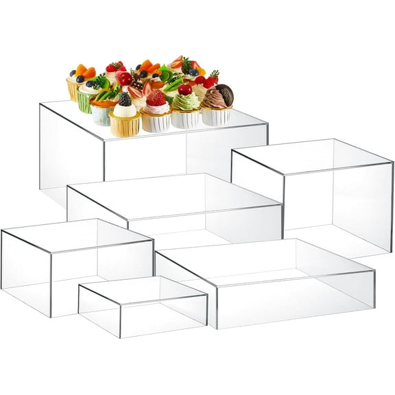 6 Pcs Large Buffet Risers, 6 to 11 Inch Catering Dessert Table Risers Food Decorative Stands with hollow bottom for Catering Supplies, Party (Clear, Square)