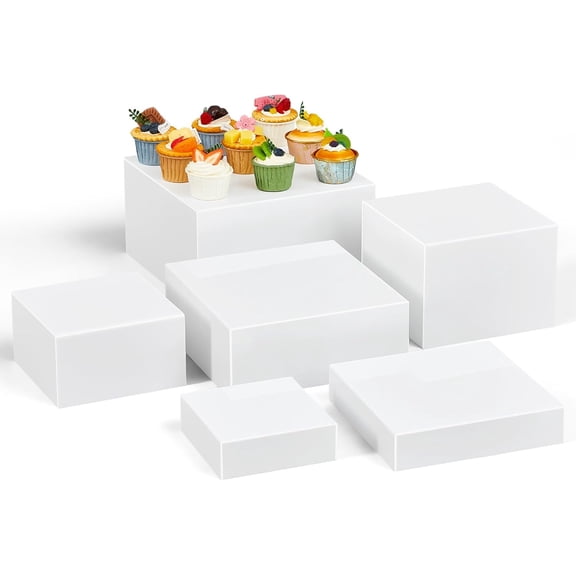 6 Pcs Large Buffet Risers, 6 to 11 Inch Catering Dessert Table Risers Food Decorative Stands with hollow bottom for Catering Supplies, Party(White, Square)