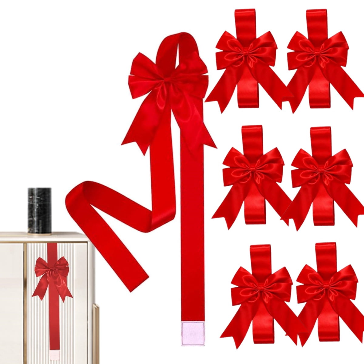 6 Pcs Large Christmas Cabinet Door Red Ribbon Bow 40inch Christmas Door Decorations for Christmas Tree Fireplace Home Front Outdoor