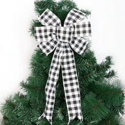 HOZHANI 6 Pcs Large Fall Thanksgiving Christmas Bow - 13.4x8.2 Inch Black White Buffalo Plaid Bow Christmas Tree Topper Bow for Home (Black and White）
