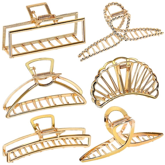 6 Pcs Large Gold Hair Clips for Women, Big Gold Claw Clips for Thick Hair, Strong Hold Metal Hair Clips for Thin Hair Non-slip Metal Claw Clip Fashion Gold Hair Accessories