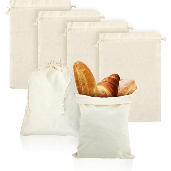 6 Pcs Large Linen Bread Bags, 15 x 12 Inch Linen Bread Bags for Hemade Bread, Reusable Drawstring Bread Bags, Natural Sourdough Bread Bags Handmade Food Storage for Bakery Natur