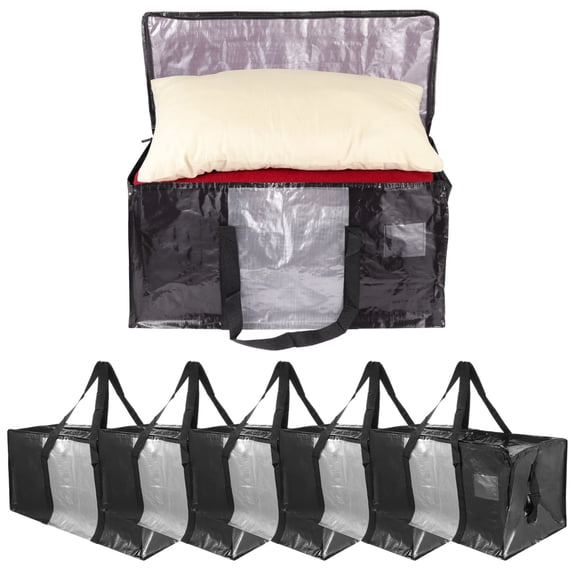 6 Pcs Large Moving Totes, Waterproof Woven Storage Bags with Clear View Window, Reinforced Grips, Zippered Containers for Residential Relocation, Household Goods