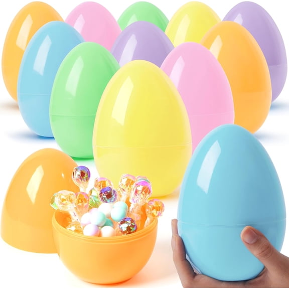 6 Pcs Large Pastel Easter Eggs, 6 Inches Jumbo Plastic Eggs Fillable for Easter Themed Hunt Colorful Basket Stuffers Fillers Filling Treats Party Favor Classroom Prize Supplies