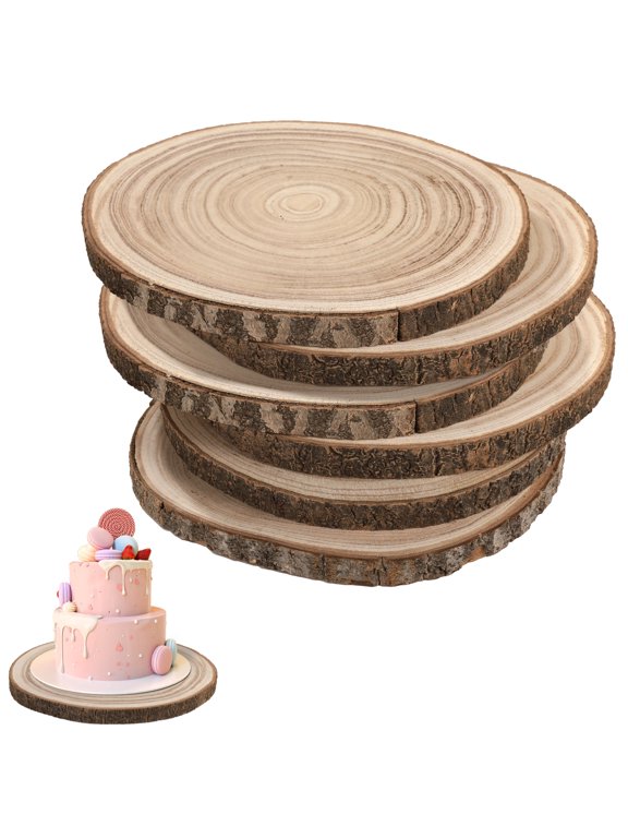 6 Pcs Large Paulownia Wood Slices 9.8"-11" / 25-28cm, 0.8" / 2cm Thick Unfinished Log Circles with Bark, Natural Tree Stumps for DIY Crafts, Painting, Rustic Wedding Centerpieces & Home Decor