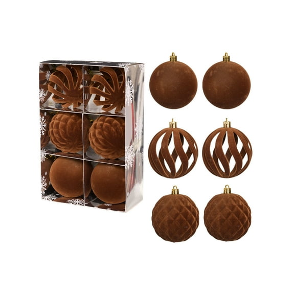 6 Pcs Large Velvet Christmas Ball Ornaments 3.15'' Vintage Neutral Christmas Ornaments Hanging Flocked Tree Decorations for Holiday Party Xmas (Brown)