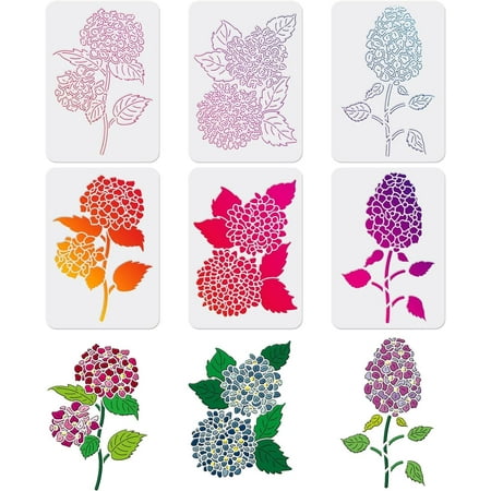 6 Pcs Layered Hydrangea Stencil 11.7x8.3" - Flower Painting Template for Wood Canvas Paper Wall and Tile - Forever Summer Endless Summer Design