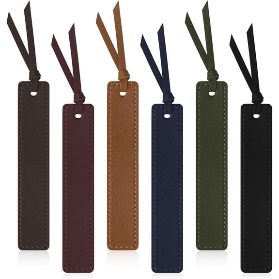 6 Pcs Leather Bookmark with Tassel, Classic Style Bookmark, 0.05 Inches Thin Handmade Stitched Bookmarks for Men, Book Marks for Reading, Gifts for Book Lovers, Readers (Dark Retro)