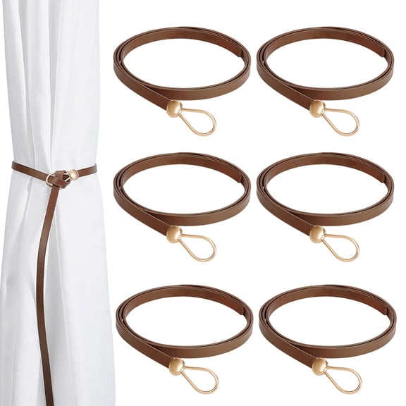 6 Pcs Leather Curtain Tie Backs No-Drilling Curtain Holdbacks with Buckle Minimalist Style Window Drapery