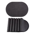 thumbnail image 1 of 6 Pcs Leather Oval Placemats for Kitchen Dining Table Decor Heat Resistant Table Placemats Wipeable Table Mat Black Brown/Black 17.3x11.8inch, 1 of 6