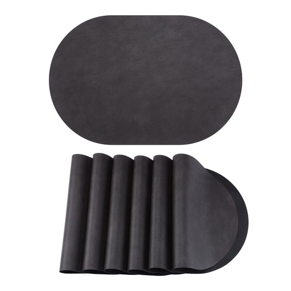 6 Pcs Leather Oval Placemats for Kitchen Dining Table Decor Heat Resistant Table Placemats Wipeable Table Mat Black Brown/Black 17.3x11.8inch