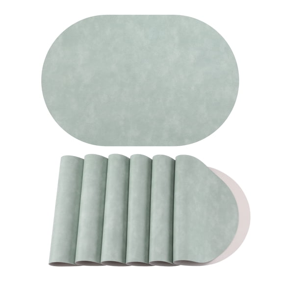 6 Pcs Leather Oval Placemats for Kitchen Dining Table Decor Heat Resistant Table Placemats Wipeable Table Mat Green/Ivory White 17.3x11.8inch