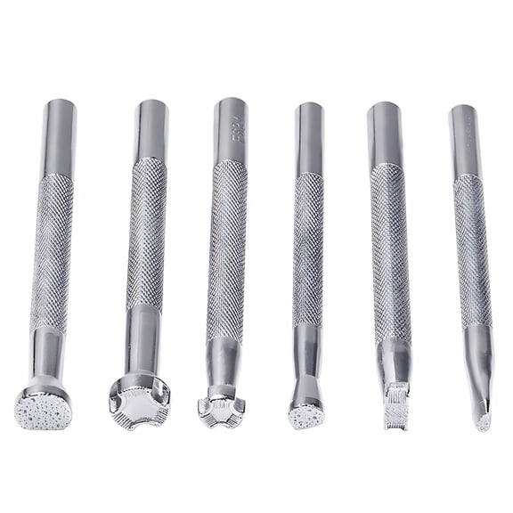 6 Pcs Leathercraft Stamping Tools, Steel, Diverse Punch Shapes, Non-Slip Knurled Handle, for DIY Leather Working, Artistic Carving Supplies