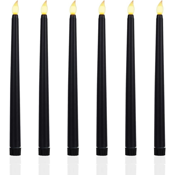 6 Pcs Led Flameless Taper Candles Flickering Battery Operated 3D Electric Candles Lamp Black Candlesticks for Halloween Party Christmas Home Decoration