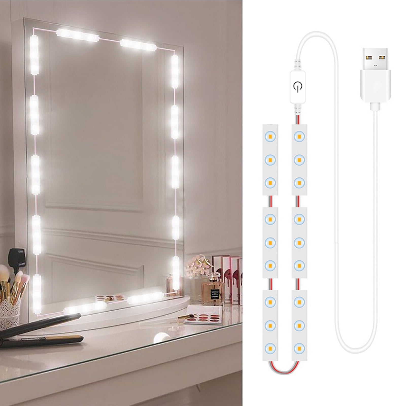 14 Pcs Led Makeup Mirror Lights Dimmable Touch Control Vanity Mirror Lights  Bathroom Mirror Light with Usb Cable Led Strip Lights Dressing Mirror