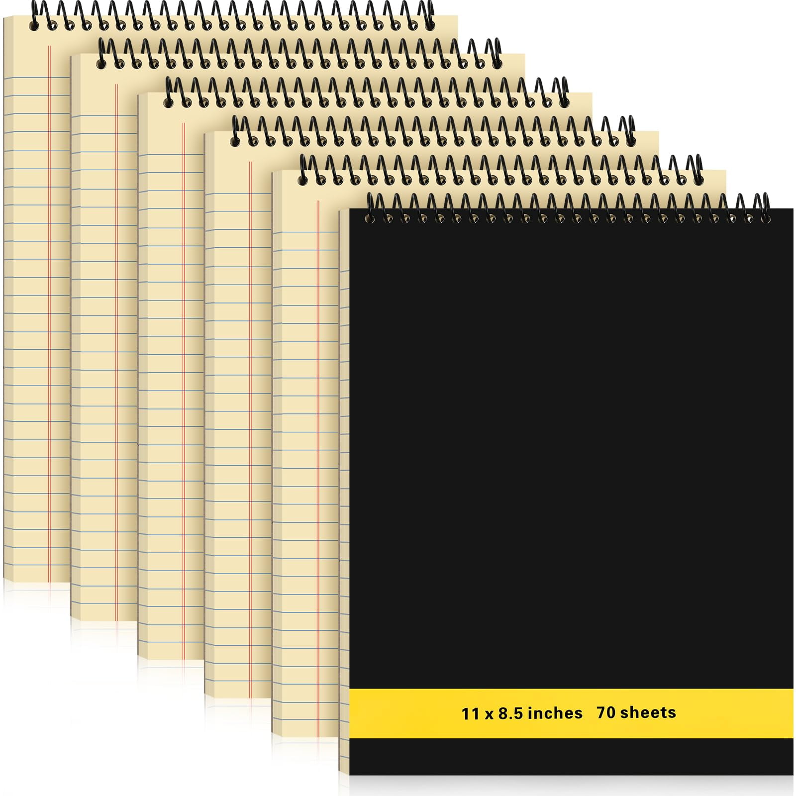 6 Pcs Legal Pad Top Spiral Bound Notebook 11 x 8.5 Inches Wirebound Notepad Double Sided Ruled Memo Office Steno Book with Stiff Back Durable Cover for Business, 70 Sheets(Yellow)