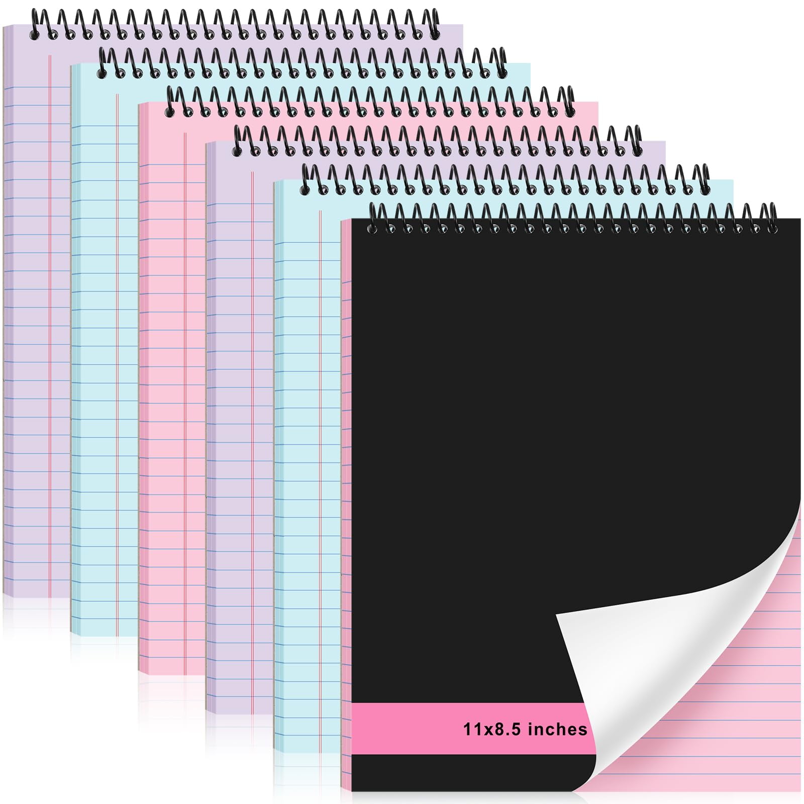 6 Pcs Legal Pad Top Spiral Bound Notebook 11 x 8.5 Inches Wirebound Notepad Double Sided Ruled Memo Office Steno Book with Stiff Back Durable Cover for Business