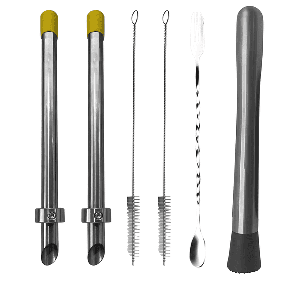 6 Pcs Lemonade Kit, Stainless Steel Straw Puncher Tool, Includes Lemon Squeezer, Stirring Spoon, One-Press Punching Tools for Plastic Lids