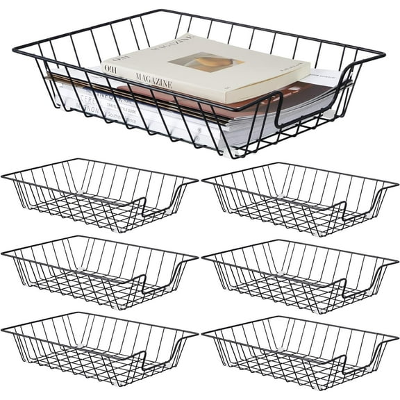 6 Pcs Letter Tray Wire Paper Trays Stackable File Desk Organizer Metal File Paper Holder Basket for Desk Desktop Letter Storage for Office Home Classroom School(14'' x 10'' x 3'',Black)