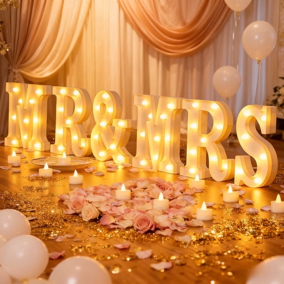 6 Pcs Light Up Letters Mr & Mrs Sign - Wedding Table Decorations for Reception, Photo Props & Anniversary Decor (Batteries Not Included)