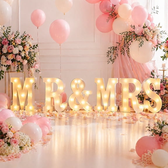 6 Pcs Light Up Letters Mr & Mrs Sign - Wedding Table Decorations for Reception, Photo Props & Anniversary Decor (Batteries Not Included)