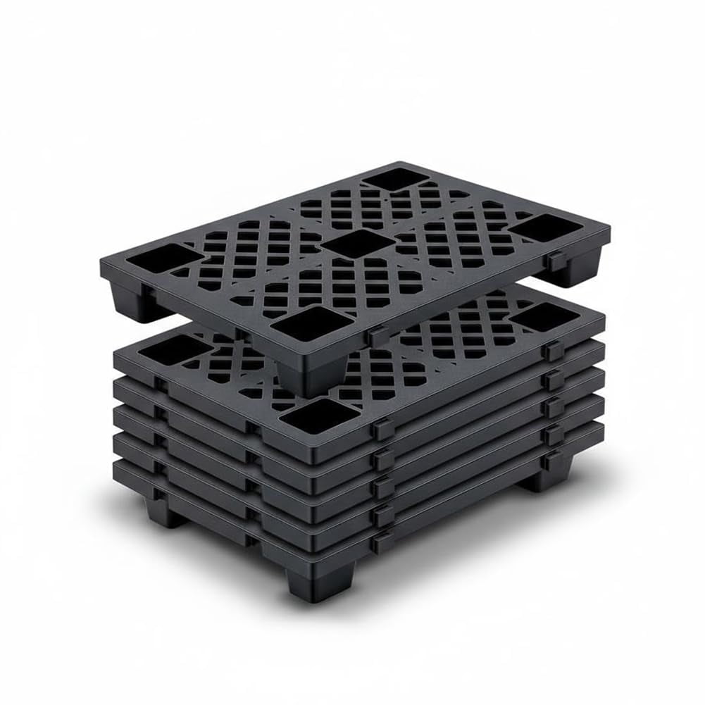 6 Pcs Lightweight Nestable Plastic Pallets - 23.6" x 15.8" Floor Pallets for Storage, Heavy Duty Waterproof with Ventilated Grids, Ideal for Warehouse, Garage, Basement, and Indoor Outdoor