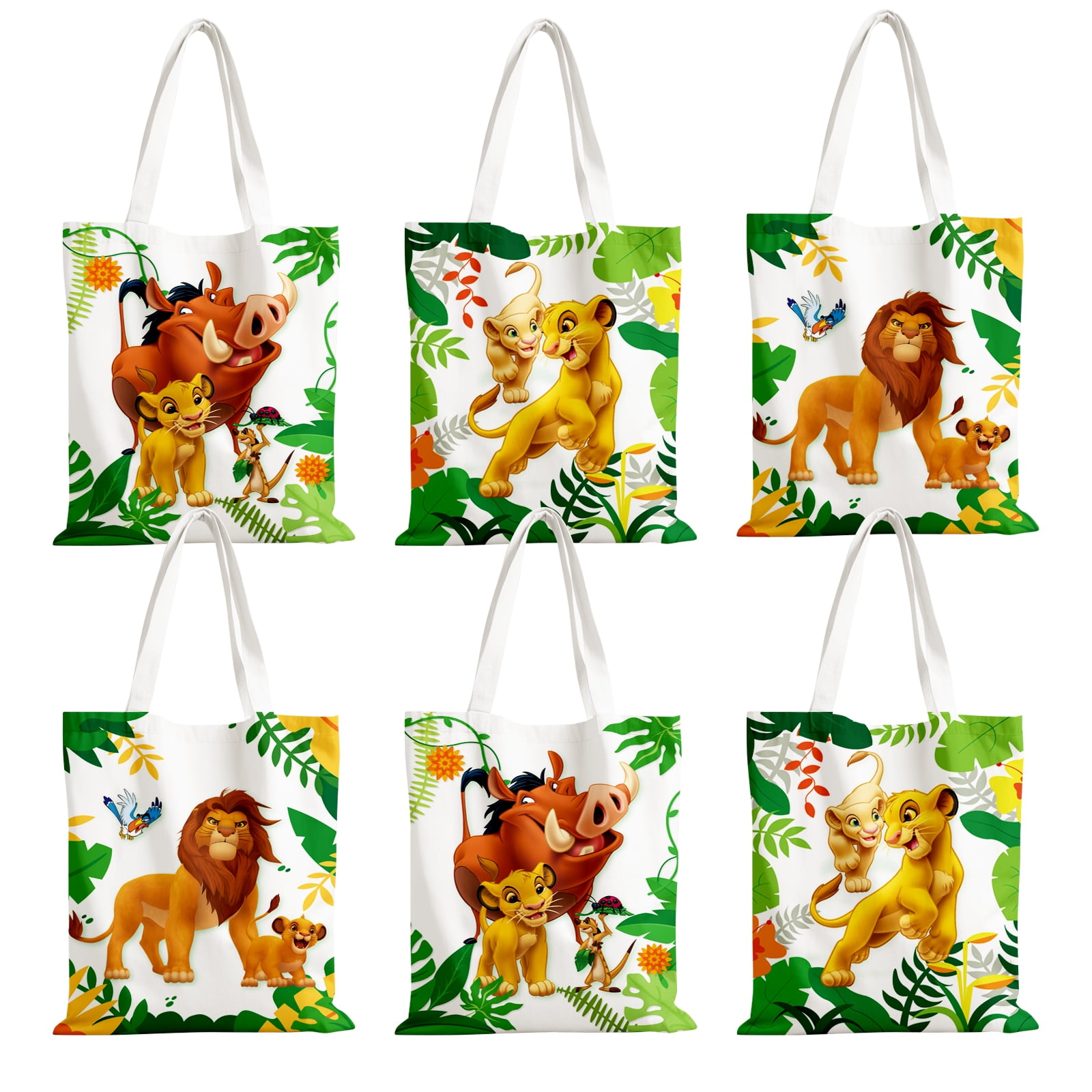 6 Pcs The Lion King Party Favor Canvas Tote Bags Reusable Canvas Bags Lion Gift Tote Bags Goodie Treat Candy Canvas Bags for The Lion King Themed Party Kids Birthday Party Baby Shower