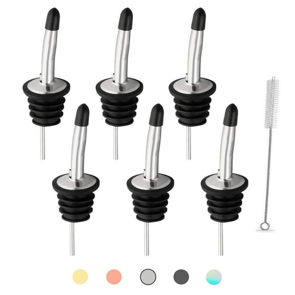 6 Pcs Liquor Pour Spouts Set,Stainless Steel Liquor Bottle Pourers with Rubber Dust Caps,for Pours Liquid,Olive Oil,Wine,Vinegar (Silver)