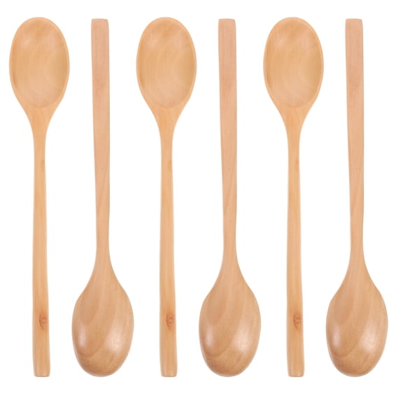 6 Pcs Long Handle Old Lacquer Spoon Soup Spoons Small Asian Kitchen Supplies Household Wooden Child