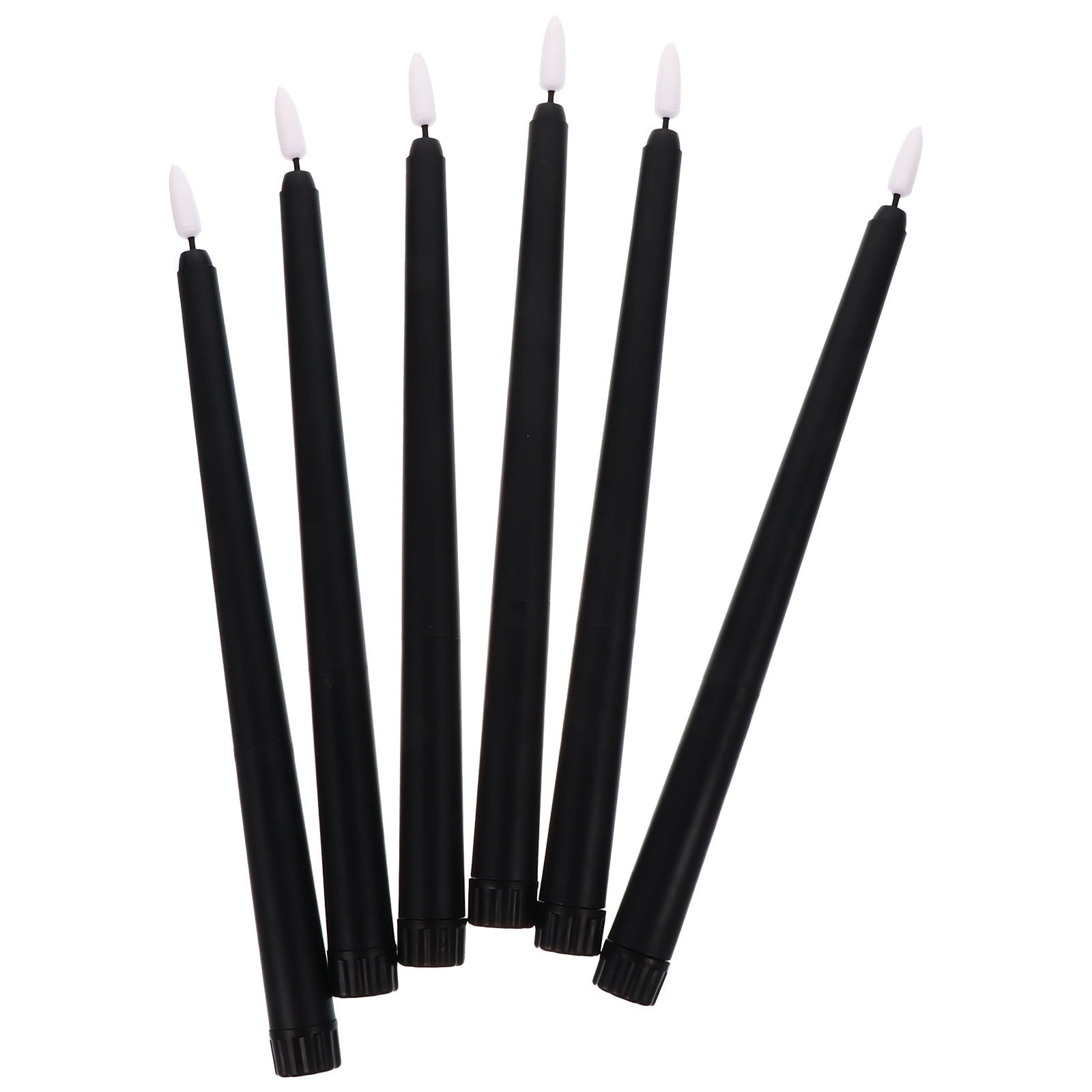 6 Pcs Long Stick Candle Lights Black Sticks Holders Lamp Halloween Battery Operated Candles for