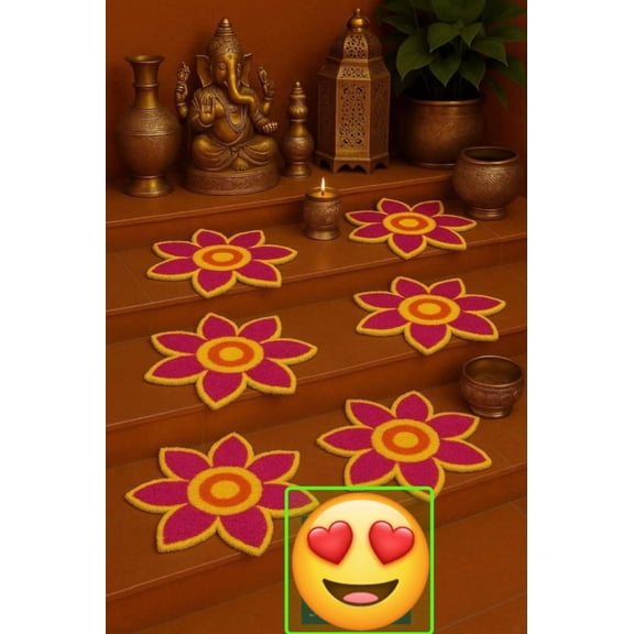 6 Pcs Lotus Rangoli Mat Set (12 Inch ) - Vibrant Diwali, Puja & Wedding Decor Handmade Floral Rangoli Set for Home Entrance & Festive Dcor