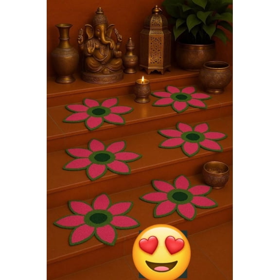 6 Pcs Lotus Rangoli Mat Set (12 Inch ) - Vibrant Diwali, Puja & Wedding Decor Handmade Floral Rangoli Set for Home Entrance & Festive Dcor