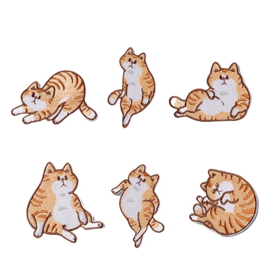 6 Pcs Lovely Kitten Repair Patches Iron on Embroidered Patches Cartoon Cats Sew On Decorative Appliques for Clothes Hat