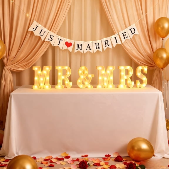 6 Pcs MR & MRS LED Letter Table Sign Set for Daily Wedding Decor Lovers, Romantic White Light Up Desk Signs for Proposal Engagement Anniversary Party Photo Props Decoration
