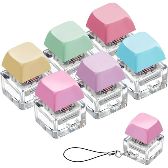 6 Pcs Macaron Color Keyboard Clicker Fidget Toys, Mechanical Key Fidget Button Set for Stress Relief, Portable Decompression Toys for Passing Time & Relaxation