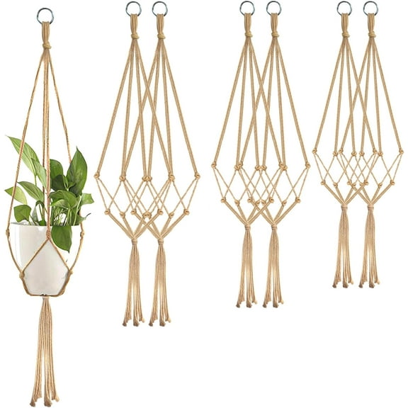 6 Pcs Macrame Plant Hanger with Tassel, 80 cm & 90 cm & 100 cm Woven Rope Wall Hanging Plant Holder, Flower Pots Hanging Planter Basket for Indoor Outdoor Balcony Ceiling (Brown)
