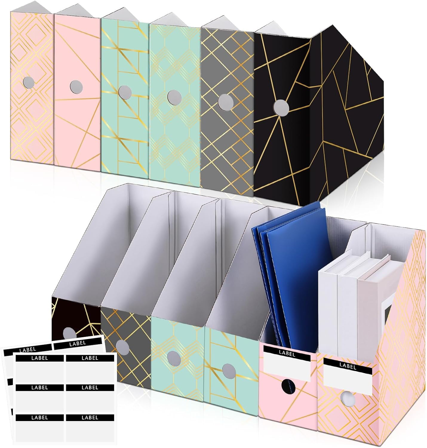 6 Pcs Magazine File Holder Foldable Decorative Cardboard File Folders 6 ...