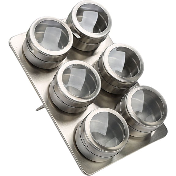 6 Pcs Magnetic Condiment Box Stainless Steel Spice Jars Condiment Food Tins Spice Shaker Cooking Tools for Kichen Fridge