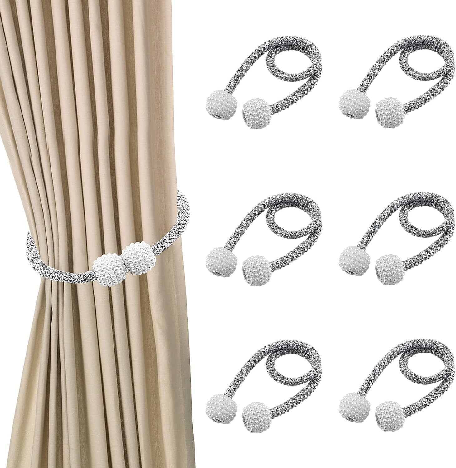 6 Pcs Curtain Tiebacks, Decorative Drape Tie Backs