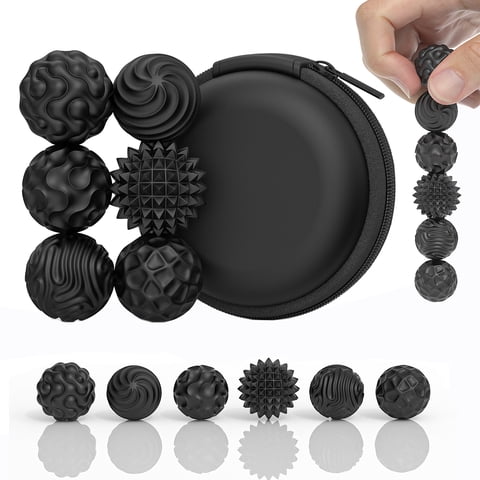 6 Pcs Magnetic Sensory Balls for Adults & Teens, Silicone Quiet Desk Stress Relief Fidget Ball Toys for Autism, Anxiety,  Fun Gift Idea, Black