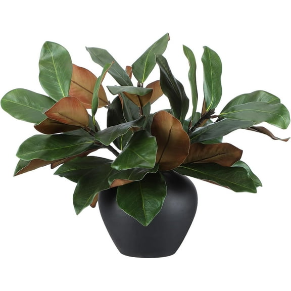 6 Pcs Magnolia Artificial Leaves Branches 3D Magnolia Pick Real Touch Faux Stems Simulation Leaves Twigs for Indoor Outdoor Vase Filling Home Office Table Decoration (Green,18 Inch)