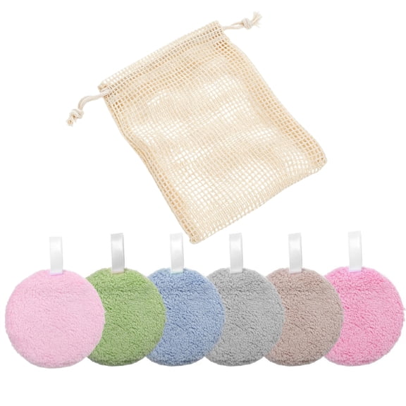 6 Pcs Makeup Remover Pads + 1 Pcs Cotton Mesh Bag, Soft Coral Fleece Facial Cleansing Rounds Reusable for Home Travel Use